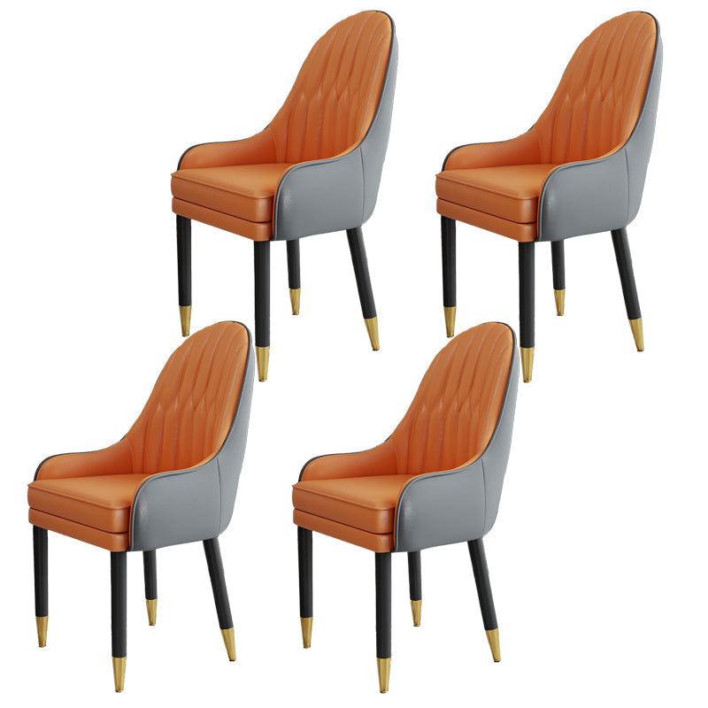 Scandinavian Style Metal Chairs Solid Back Arm Kitchen Dining Chair Set Gray-Orange 4 Piece Set Clearhalo ' kitchen&dining_furn' 'Dining Chairs' 'Dining Tables & Seating' 'dining_chair' 'furn' 'furn_dining_chair' 'Furniture' 'furniture_dining_chair' 'Kitchen & Dining Furniture' 'kitchen' 3999275