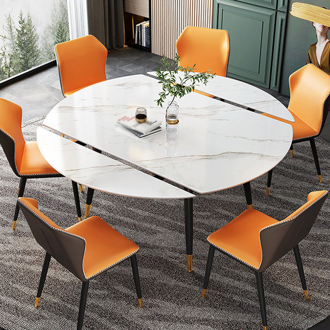 Traditional Luxury Round Drop-Leaf Dining Table Stone Furniture for Dining Room Clearhalo ' dining_table' 'Dining Tables & Seating' 'Dining Tables' 'furn' 'furn_dining_table' 'Furniture' 'furniture_dining_table' 'Kitchen & Dining Furniture' 'kitchen&dining_furn' 'kitchen' 'kitchen_dining_table' 4002320