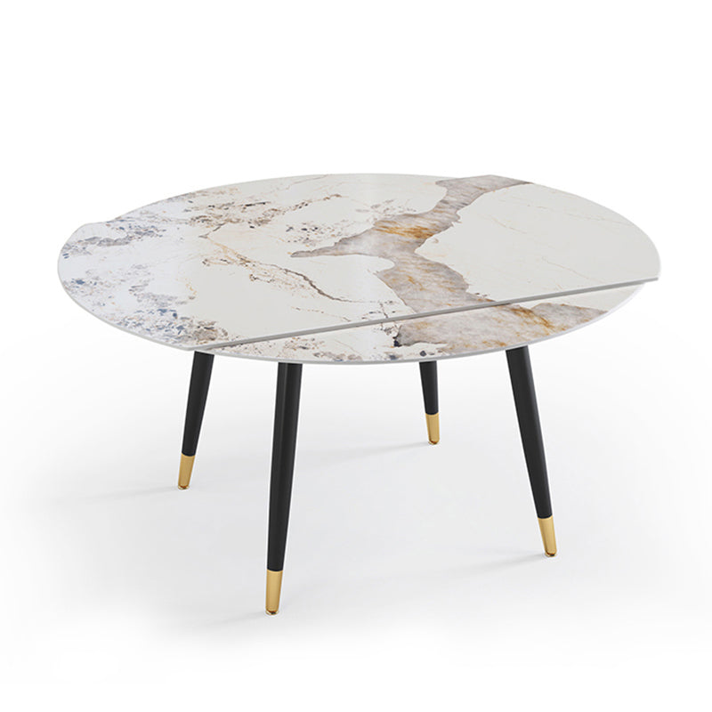 Traditional Luxury Round Drop-Leaf Dining Table Stone Furniture for Dining Room Pandora Gold Without Chairs Clearhalo ' dining_table' 'Dining Tables & Seating' 'Dining Tables' 'furn' 'furn_dining_table' 'Furniture' 'furniture_dining_table' 'Kitchen & Dining Furniture' 'kitchen&dining_furn' 'kitchen' 'kitchen_dining_table' 4002321