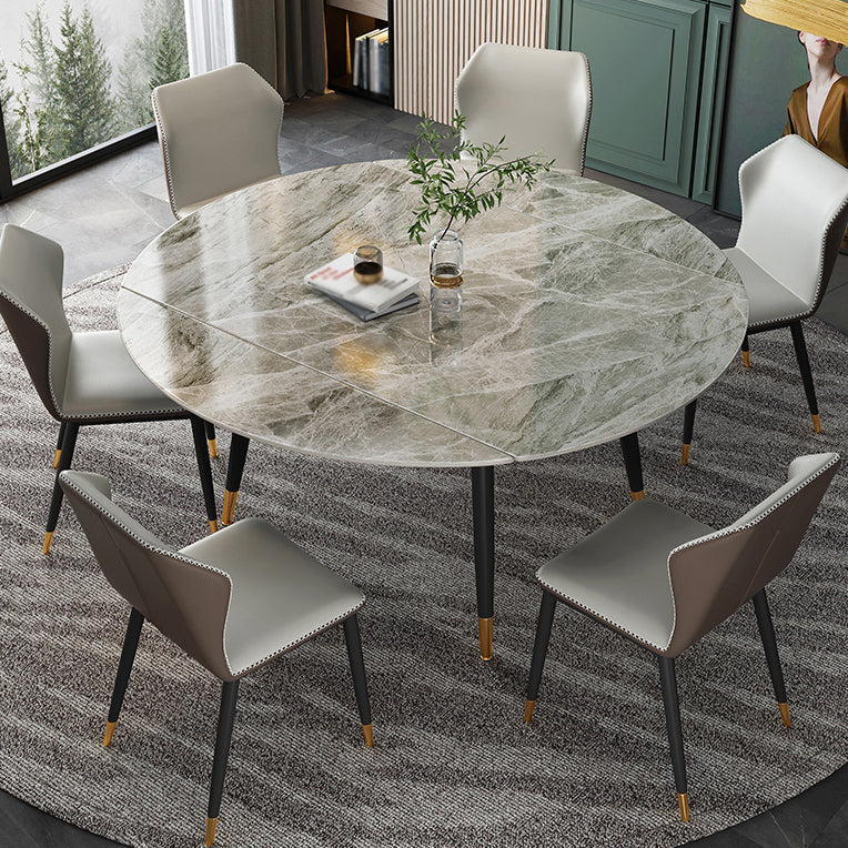 Traditional Luxury Round Drop-Leaf Dining Table Stone Furniture for Dining Room Gray Without Chairs Clearhalo ' dining_table' 'Dining Tables & Seating' 'Dining Tables' 'furn' 'furn_dining_table' 'Furniture' 'furniture_dining_table' 'Kitchen & Dining Furniture' 'kitchen&dining_furn' 'kitchen' 'kitchen_dining_table' 4002322