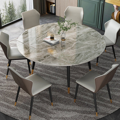 Traditional Luxury Round Drop-Leaf Dining Table Stone Furniture for Dining Room Gray Without Chairs Clearhalo ' dining_table' 'Dining Tables & Seating' 'Dining Tables' 'furn' 'furn_dining_table' 'Furniture' 'furniture_dining_table' 'Kitchen & Dining Furniture' 'kitchen&dining_furn' 'kitchen' 'kitchen_dining_table' 4002322