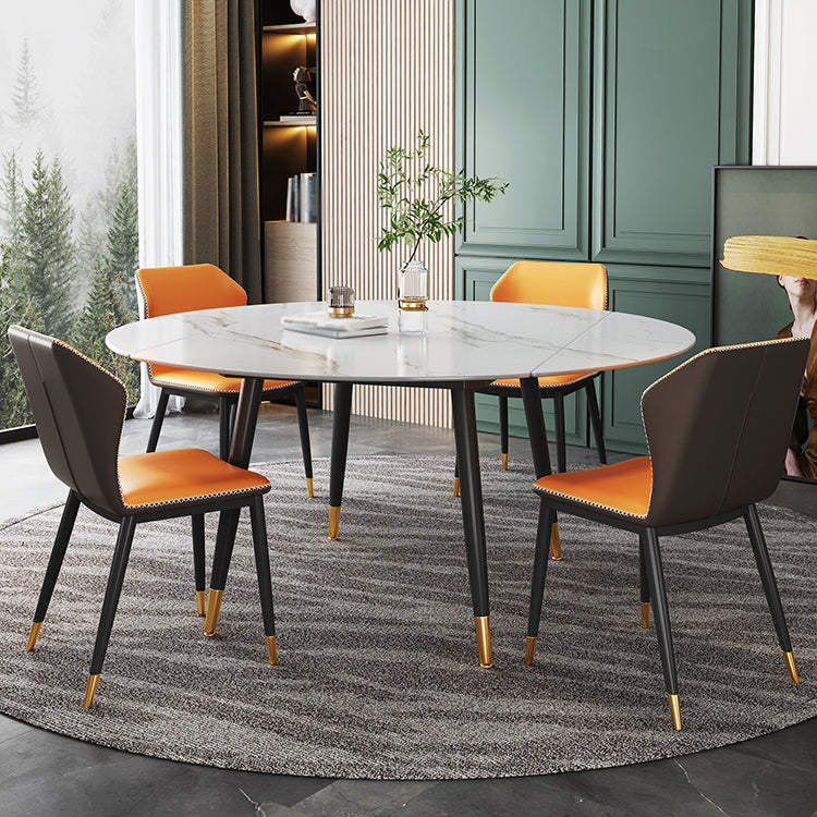 Traditional Luxury Round Drop-Leaf Dining Table Stone Furniture for Dining Room Clearhalo ' dining_table' 'Dining Tables & Seating' 'Dining Tables' 'furn' 'furn_dining_table' 'Furniture' 'furniture_dining_table' 'Kitchen & Dining Furniture' 'kitchen&dining_furn' 'kitchen' 'kitchen_dining_table' 4002323