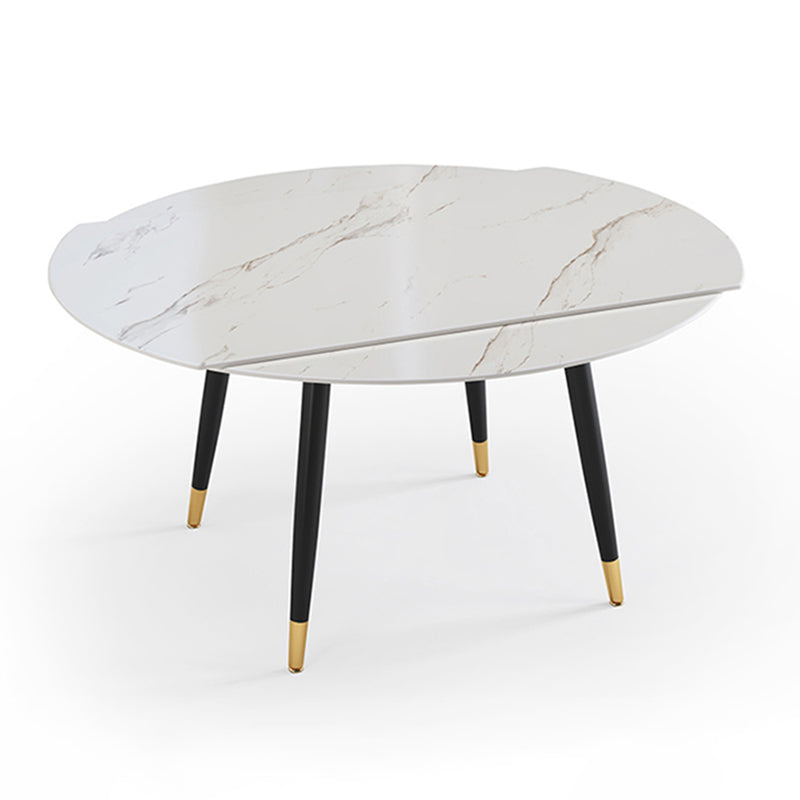 Traditional Luxury Round Drop-Leaf Dining Table Stone Furniture for Dining Room White Without Chairs Clearhalo ' dining_table' 'Dining Tables & Seating' 'Dining Tables' 'furn' 'furn_dining_table' 'Furniture' 'furniture_dining_table' 'Kitchen & Dining Furniture' 'kitchen&dining_furn' 'kitchen' 'kitchen_dining_table' 4002326