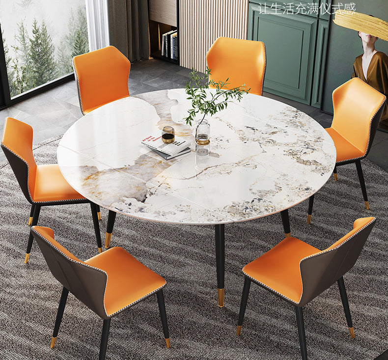 Traditional Luxury Round Drop-Leaf Dining Table Stone Furniture for Dining Room Clearhalo ' dining_table' 'Dining Tables & Seating' 'Dining Tables' 'furn' 'furn_dining_table' 'Furniture' 'furniture_dining_table' 'Kitchen & Dining Furniture' 'kitchen&dining_furn' 'kitchen' 'kitchen_dining_table' 4002333