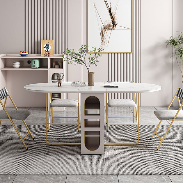 Contemporary Style Oval Dining Table Drop-Leaf Dinner Table,15"L x 31.5"W x 29.5"H Clearhalo ' dining_table' 'Dining Tables & Seating' 'Dining Tables' 'furn' 'furn_dining_table' 'Furniture' 'furniture_dining_table' 'Kitchen & Dining Furniture' 'kitchen&dining_furn' 'kitchen' 'kitchen_dining_table' 4002364