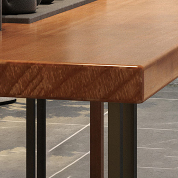 Metal Industrial Rectangle Dining Table Wood Top Table with Trestle Base Clearhalo ' dining_table' 'Dining Tables & Seating' 'Dining Tables' 'furn' 'furn_dining_table' 'Furniture' 'furniture_dining_table' 'Kitchen & Dining Furniture' 'kitchen&dining_furn' 'kitchen' 'kitchen_dining_table' 4002415