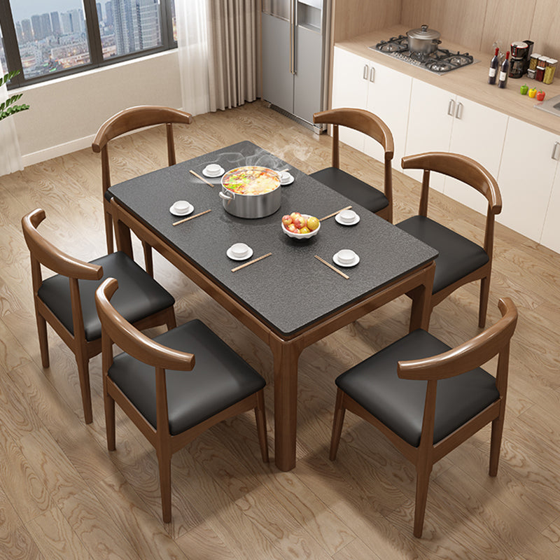 Mid-Century Sintered Stone Dining Table 4 Legs Solid Wood Base Rectangle Table for Home Clearhalo ' dining_table' 'Dining Tables & Seating' 'Dining Tables' 'furn' 'furn_dining_table' 'Furniture' 'furniture_dining_table' 'Kitchen & Dining Furniture' 'kitchen&dining_furn' 'kitchen' 'kitchen_dining_table' 4002422