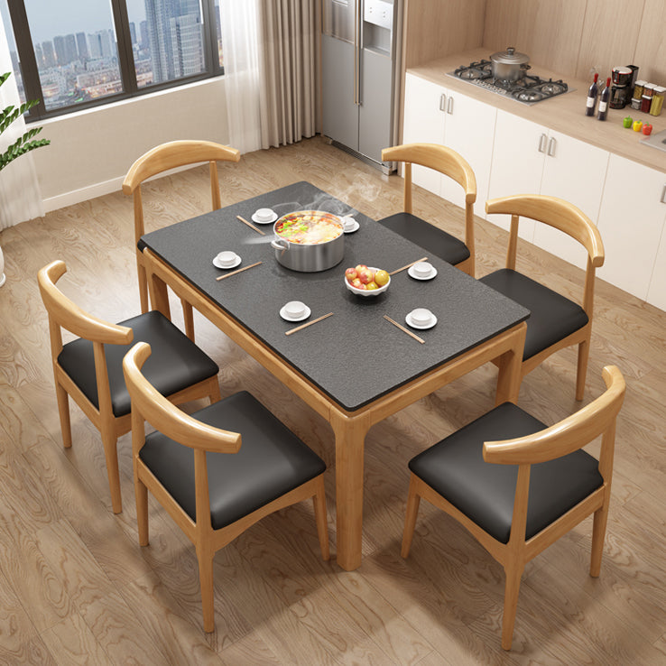 Mid-Century Sintered Stone Dining Table 4 Legs Solid Wood Base Rectangle Table for Home Natural Without Chairs Clearhalo ' dining_table' 'Dining Tables & Seating' 'Dining Tables' 'furn' 'furn_dining_table' 'Furniture' 'furniture_dining_table' 'Kitchen & Dining Furniture' 'kitchen&dining_furn' 'kitchen' 'kitchen_dining_table' 4002423