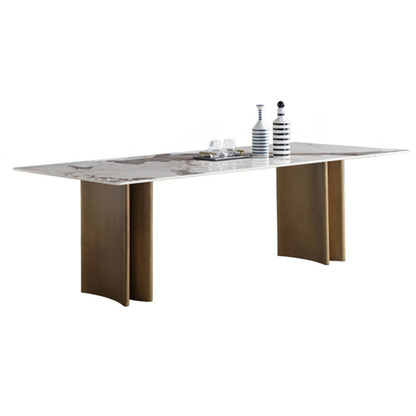 Sintered Stone Dining Table Luxury Style Double Pedestal Base Table for Home Without Chairs Clearhalo ' dining_table' 'Dining Tables & Seating' 'Dining Tables' 'furn' 'furn_dining_table' 'Furniture' 'furniture_dining_table' 'Kitchen & Dining Furniture' 'kitchen&dining_furn' 'kitchen' 'kitchen_dining_table' 4002482