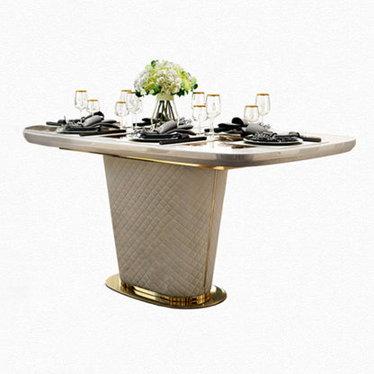 Glam Marble Rectangle Shape Dining Table Standard Kitchen Dining Table with Pedestal Base Without Chairs Clearhalo ' dining_table' 'Dining Tables & Seating' 'Dining Tables' 'furn' 'furn_dining_table' 'Furniture' 'furniture_dining_table' 'Kitchen & Dining Furniture' 'kitchen&dining_furn' 'kitchen' 'kitchen_dining_table' 4002496