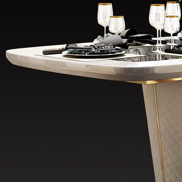 Glam Marble Rectangle Shape Dining Table Standard Kitchen Dining Table with Pedestal Base Clearhalo ' dining_table' 'Dining Tables & Seating' 'Dining Tables' 'furn' 'furn_dining_table' 'Furniture' 'furniture_dining_table' 'Kitchen & Dining Furniture' 'kitchen&dining_furn' 'kitchen' 'kitchen_dining_table' 4002497