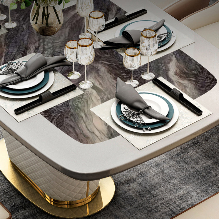 Glam Marble Rectangle Shape Dining Table Standard Kitchen Dining Table with Pedestal Base Clearhalo ' dining_table' 'Dining Tables & Seating' 'Dining Tables' 'furn' 'furn_dining_table' 'Furniture' 'furniture_dining_table' 'Kitchen & Dining Furniture' 'kitchen&dining_furn' 'kitchen' 'kitchen_dining_table' 4002499