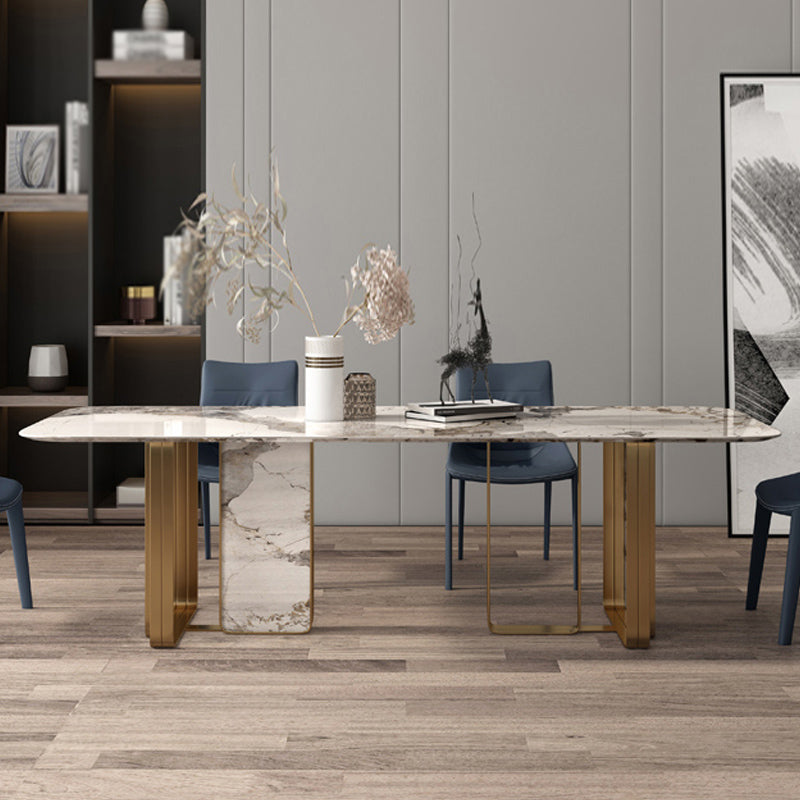 Glam Sintered Stone Gray Dining Table Standard Rectangle Shape Dining Table for Kitchen Clearhalo ' dining_table' 'Dining Tables & Seating' 'Dining Tables' 'furn' 'furn_dining_table' 'Furniture' 'furniture_dining_table' 'Kitchen & Dining Furniture' 'kitchen&dining_furn' 'kitchen' 'kitchen_dining_table' 4002506