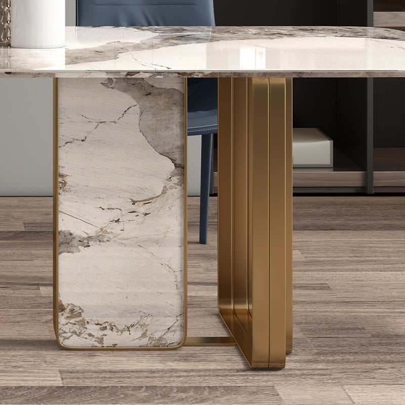 Glam Sintered Stone Gray Dining Table Standard Rectangle Shape Dining Table for Kitchen Clearhalo ' dining_table' 'Dining Tables & Seating' 'Dining Tables' 'furn' 'furn_dining_table' 'Furniture' 'furniture_dining_table' 'Kitchen & Dining Furniture' 'kitchen&dining_furn' 'kitchen' 'kitchen_dining_table' 4002508