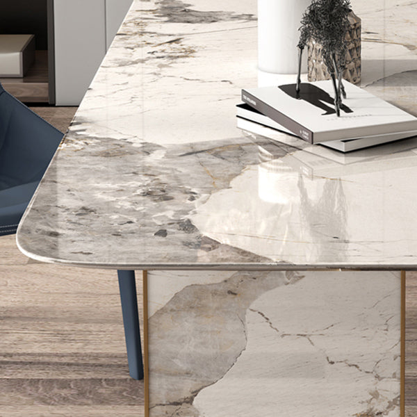Glam Sintered Stone Gray Dining Table Standard Rectangle Shape Dining Table for Kitchen Clearhalo ' dining_table' 'Dining Tables & Seating' 'Dining Tables' 'furn' 'furn_dining_table' 'Furniture' 'furniture_dining_table' 'Kitchen & Dining Furniture' 'kitchen&dining_furn' 'kitchen' 'kitchen_dining_table' 4002510