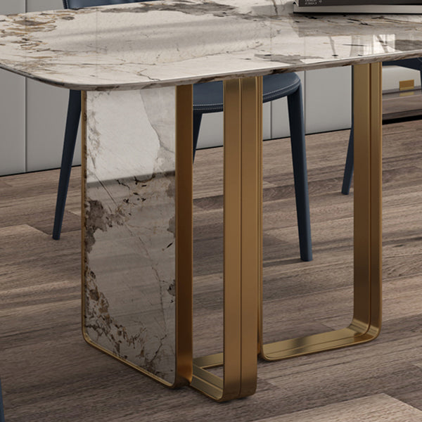 Glam Sintered Stone Gray Dining Table Standard Rectangle Shape Dining Table for Kitchen Clearhalo ' dining_table' 'Dining Tables & Seating' 'Dining Tables' 'furn' 'furn_dining_table' 'Furniture' 'furniture_dining_table' 'Kitchen & Dining Furniture' 'kitchen&dining_furn' 'kitchen' 'kitchen_dining_table' 4002511