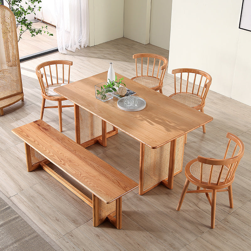 Rectangle Wood Dining Table Modern Oak Table in Nature with Double Pedestal Clearhalo ' dining_table' 'Dining Tables & Seating' 'Dining Tables' 'furn' 'furn_dining_table' 'Furniture' 'furniture_dining_table' 'Kitchen & Dining Furniture' 'kitchen&dining_furn' 'kitchen' 'kitchen_dining_table' 4002516