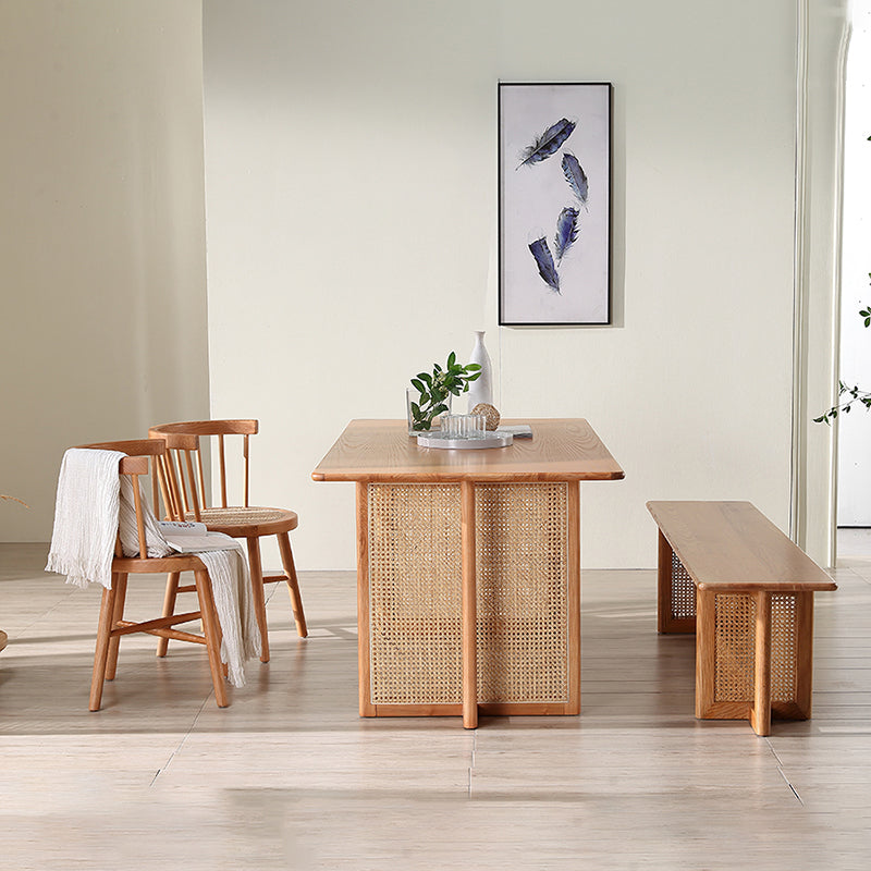 Rectangle Wood Dining Table Modern Oak Table in Nature with Double Pedestal Clearhalo ' dining_table' 'Dining Tables & Seating' 'Dining Tables' 'furn' 'furn_dining_table' 'Furniture' 'furniture_dining_table' 'Kitchen & Dining Furniture' 'kitchen&dining_furn' 'kitchen' 'kitchen_dining_table' 4002517