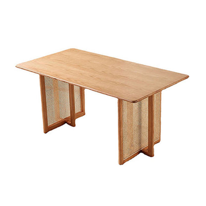 Rectangle Wood Dining Table Modern Oak Table in Nature with Double Pedestal Without Chairs Clearhalo ' dining_table' 'Dining Tables & Seating' 'Dining Tables' 'furn' 'furn_dining_table' 'Furniture' 'furniture_dining_table' 'Kitchen & Dining Furniture' 'kitchen&dining_furn' 'kitchen' 'kitchen_dining_table' 4002519