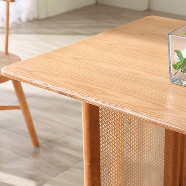 Rectangle Wood Dining Table Modern Oak Table in Nature with Double Pedestal Clearhalo ' dining_table' 'Dining Tables & Seating' 'Dining Tables' 'furn' 'furn_dining_table' 'Furniture' 'furniture_dining_table' 'Kitchen & Dining Furniture' 'kitchen&dining_furn' 'kitchen' 'kitchen_dining_table' 4002520