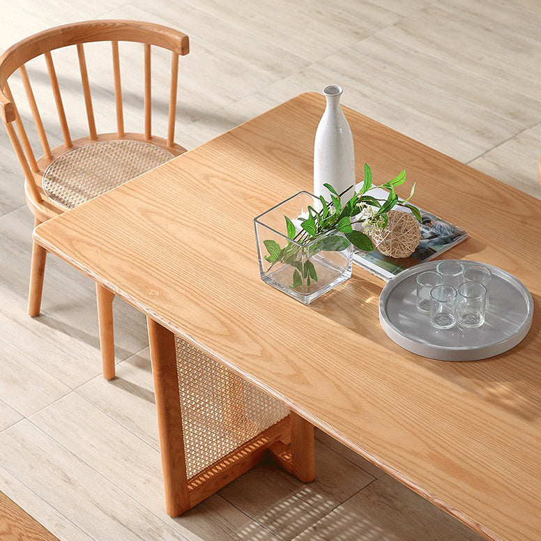 Rectangle Wood Dining Table Modern Oak Table in Nature with Double Pedestal Clearhalo ' dining_table' 'Dining Tables & Seating' 'Dining Tables' 'furn' 'furn_dining_table' 'Furniture' 'furniture_dining_table' 'Kitchen & Dining Furniture' 'kitchen&dining_furn' 'kitchen' 'kitchen_dining_table' 4002521