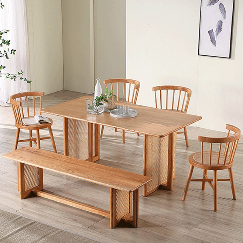 Rectangle Wood Dining Table Modern Oak Table in Nature with Double Pedestal Clearhalo ' dining_table' 'Dining Tables & Seating' 'Dining Tables' 'furn' 'furn_dining_table' 'Furniture' 'furniture_dining_table' 'Kitchen & Dining Furniture' 'kitchen&dining_furn' 'kitchen' 'kitchen_dining_table' 4002523