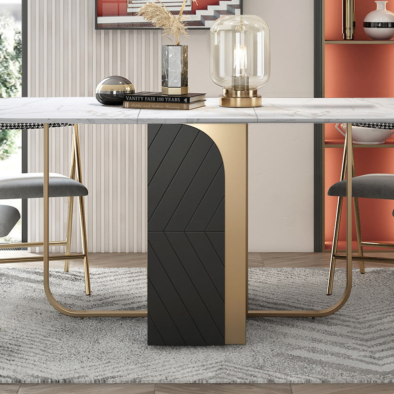 Modern Style Rectangle Dining Table Drop-Leaf 62" Table with Metal Base for Home Use Clearhalo ' dining_table' 'Dining Tables & Seating' 'Dining Tables' 'furn' 'furn_dining_table' 'Furniture' 'furniture_dining_table' 'Kitchen & Dining Furniture' 'kitchen&dining_furn' 'kitchen' 'kitchen_dining_table' 4002583
