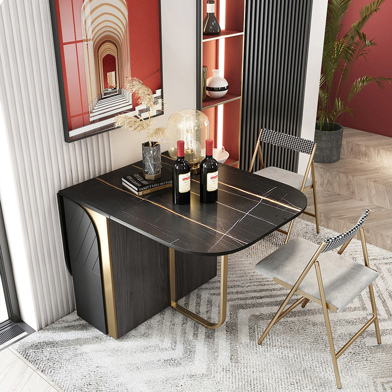 Modern Style Rectangle Dining Table Drop-Leaf 62" Table with Metal Base for Home Use Clearhalo ' dining_table' 'Dining Tables & Seating' 'Dining Tables' 'furn' 'furn_dining_table' 'Furniture' 'furniture_dining_table' 'Kitchen & Dining Furniture' 'kitchen&dining_furn' 'kitchen' 'kitchen_dining_table' 4002587
