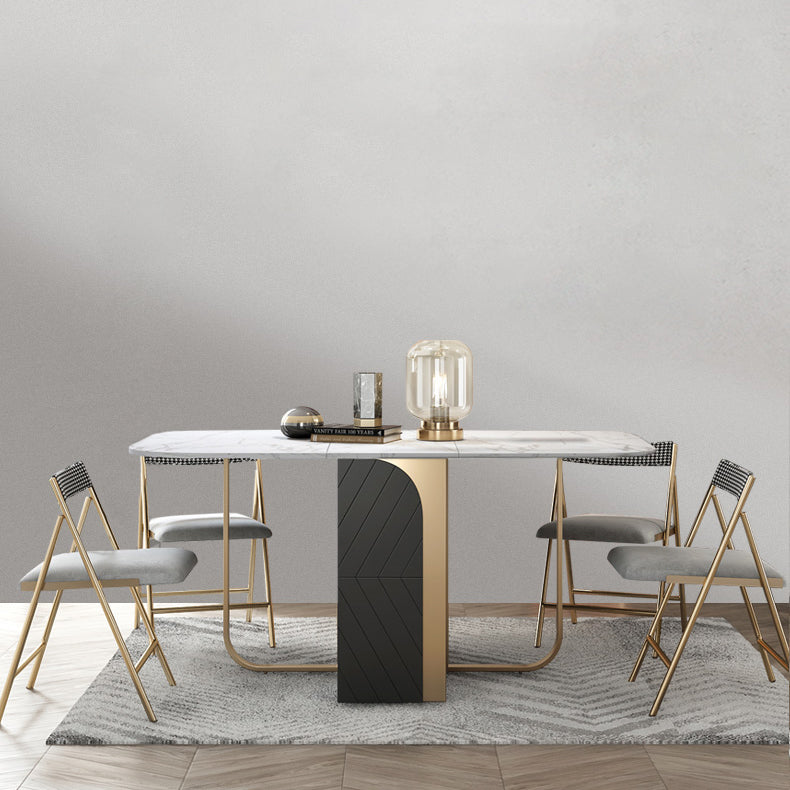Modern Style Rectangle Dining Table Drop-Leaf 62" Table with Metal Base for Home Use Clearhalo ' dining_table' 'Dining Tables & Seating' 'Dining Tables' 'furn' 'furn_dining_table' 'Furniture' 'furniture_dining_table' 'Kitchen & Dining Furniture' 'kitchen&dining_furn' 'kitchen' 'kitchen_dining_table' 4002588