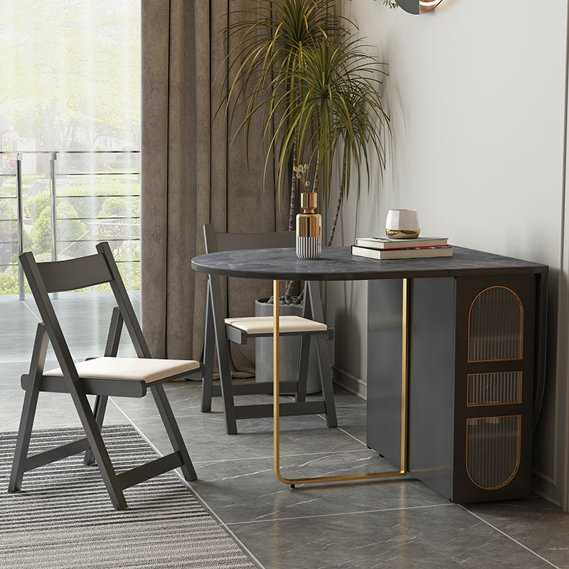 Modern Style Rectangle Dining Table Sintered Stone Drop-Leaf 59" Table for Home Use Clearhalo ' dining_table' 'Dining Tables & Seating' 'Dining Tables' 'furn' 'furn_dining_table' 'Furniture' 'furniture_dining_table' 'Kitchen & Dining Furniture' 'kitchen&dining_furn' 'kitchen' 'kitchen_dining_table' 4002592