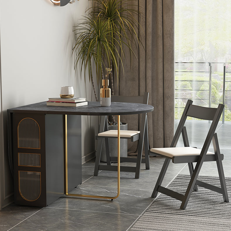 Modern Style Rectangle Dining Table Sintered Stone Drop-Leaf 59" Table for Home Use Clearhalo ' dining_table' 'Dining Tables & Seating' 'Dining Tables' 'furn' 'furn_dining_table' 'Furniture' 'furniture_dining_table' 'Kitchen & Dining Furniture' 'kitchen&dining_furn' 'kitchen' 'kitchen_dining_table' 4002594