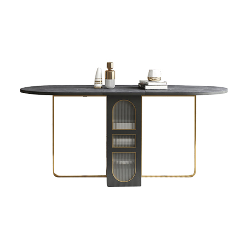 Modern Style Rectangle Dining Table Sintered Stone Drop-Leaf 59" Table for Home Use Gray Without Chairs Clearhalo ' dining_table' 'Dining Tables & Seating' 'Dining Tables' 'furn' 'furn_dining_table' 'Furniture' 'furniture_dining_table' 'Kitchen & Dining Furniture' 'kitchen&dining_furn' 'kitchen' 'kitchen_dining_table' 4002595