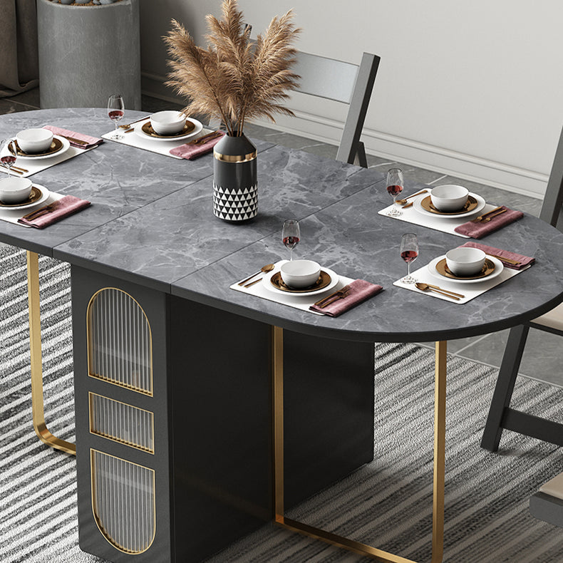 Modern Style Rectangle Dining Table Sintered Stone Drop-Leaf 59" Table for Home Use Clearhalo ' dining_table' 'Dining Tables & Seating' 'Dining Tables' 'furn' 'furn_dining_table' 'Furniture' 'furniture_dining_table' 'Kitchen & Dining Furniture' 'kitchen&dining_furn' 'kitchen' 'kitchen_dining_table' 4002597