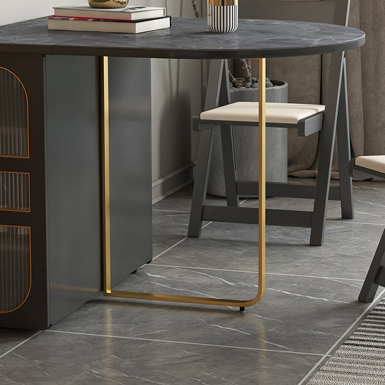 Modern Style Rectangle Dining Table Sintered Stone Drop-Leaf 59" Table for Home Use Clearhalo ' dining_table' 'Dining Tables & Seating' 'Dining Tables' 'furn' 'furn_dining_table' 'Furniture' 'furniture_dining_table' 'Kitchen & Dining Furniture' 'kitchen&dining_furn' 'kitchen' 'kitchen_dining_table' 4002598