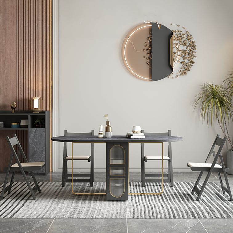 Modern Style Rectangle Dining Table Sintered Stone Drop-Leaf 59" Table for Home Use Clearhalo ' dining_table' 'Dining Tables & Seating' 'Dining Tables' 'furn' 'furn_dining_table' 'Furniture' 'furniture_dining_table' 'Kitchen & Dining Furniture' 'kitchen&dining_furn' 'kitchen' 'kitchen_dining_table' 4002600