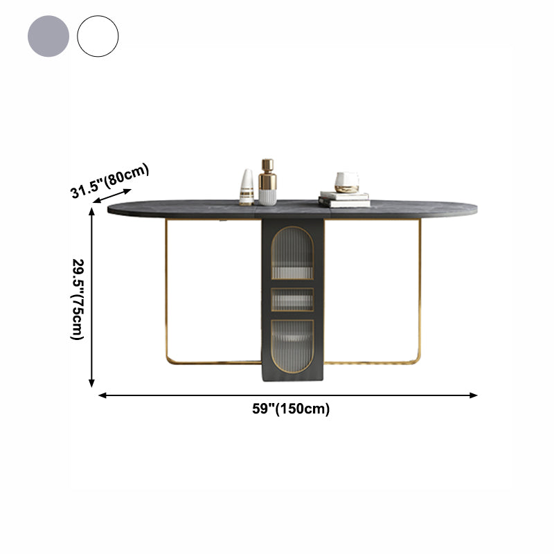 Modern Style Rectangle Dining Table Sintered Stone Drop-Leaf 59" Table for Home Use Clearhalo ' dining_table' 'Dining Tables & Seating' 'Dining Tables' 'furn' 'furn_dining_table' 'Furniture' 'furniture_dining_table' 'Kitchen & Dining Furniture' 'kitchen&dining_furn' 'kitchen' 'kitchen_dining_table' 4002601
