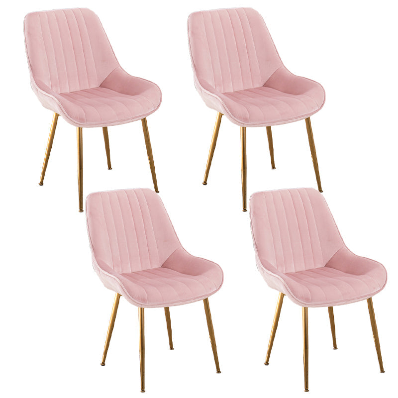 Nordic Metal Dining Room Armless Chairs Upholstered Dining Side Chair for Restaurant Pink 4 Piece Set Clearhalo ' kitchen&dining_furn' 'Dining Chairs' 'Dining Tables & Seating' 'dining_chair' 'furn' 'furn_dining_chair' 'Furniture' 'furniture_dining_chair' 'Kitchen & Dining Furniture' 'kitchen' 4008252