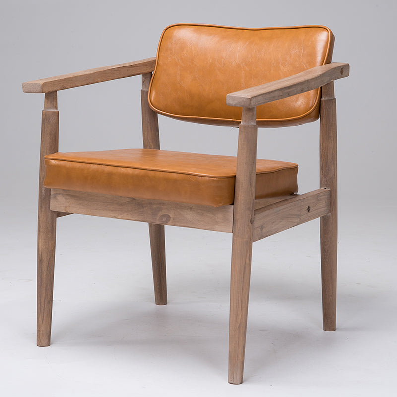 Country Style Home Arm Chair Open Back Wood Upholstered Single Dining Room Chair Orange Walnut Clearhalo ' kitchen&dining_furn' 'Dining Chairs' 'Dining Tables & Seating' 'dining_chair' 'furn' 'furn_dining_chair' 'Furniture' 'furniture_dining_chair' 'Kitchen & Dining Furniture' 'kitchen' 4008279