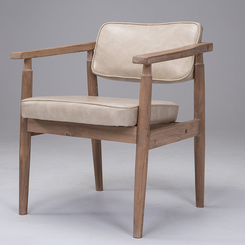 Country Style Home Arm Chair Open Back Wood Upholstered Single Dining Room Chair Off-White Walnut Clearhalo ' kitchen&dining_furn' 'Dining Chairs' 'Dining Tables & Seating' 'dining_chair' 'furn' 'furn_dining_chair' 'Furniture' 'furniture_dining_chair' 'Kitchen & Dining Furniture' 'kitchen' 4008283