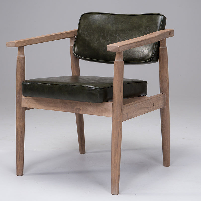 Country Style Home Arm Chair Open Back Wood Upholstered Single Dining Room Chair Blackish Green Walnut Clearhalo ' kitchen&dining_furn' 'Dining Chairs' 'Dining Tables & Seating' 'dining_chair' 'furn' 'furn_dining_chair' 'Furniture' 'furniture_dining_chair' 'Kitchen & Dining Furniture' 'kitchen' 4008293