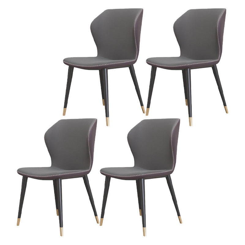 Glam Metal Dining Room Armless Chairs Wingback Parsons Chair for Restaurant Dark Gray 4 Piece Set Black Gold Clearhalo ' kitchen&dining_furn' 'Dining Chairs' 'Dining Tables & Seating' 'dining_chair' 'furn' 'furn_dining_chair' 'Furniture' 'furniture_dining_chair' 'Kitchen & Dining Furniture' 'kitchen' 4008477