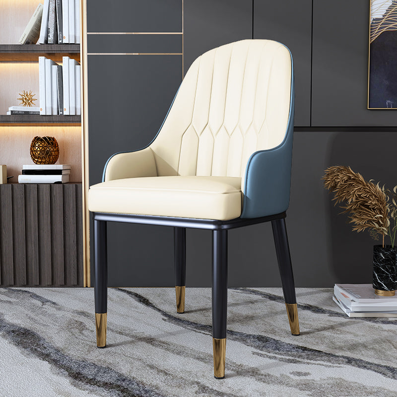 Scandinavian Style Metal Dining Chair Dining Room Solid Back Chair with Arm White-Blue 1 Piece Clearhalo ' kitchen&dining_furn' 'Dining Chairs' 'Dining Tables & Seating' 'dining_chair' 'furn' 'furn_dining_chair' 'Furniture' 'furniture_dining_chair' 'Kitchen & Dining Furniture' 'kitchen' 4008602