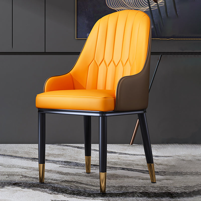 Scandinavian Style Metal Dining Chair Dining Room Solid Back Chair with Arm Khaki-Orange 1 Piece Clearhalo ' kitchen&dining_furn' 'Dining Chairs' 'Dining Tables & Seating' 'dining_chair' 'furn' 'furn_dining_chair' 'Furniture' 'furniture_dining_chair' 'Kitchen & Dining Furniture' 'kitchen' 4008608