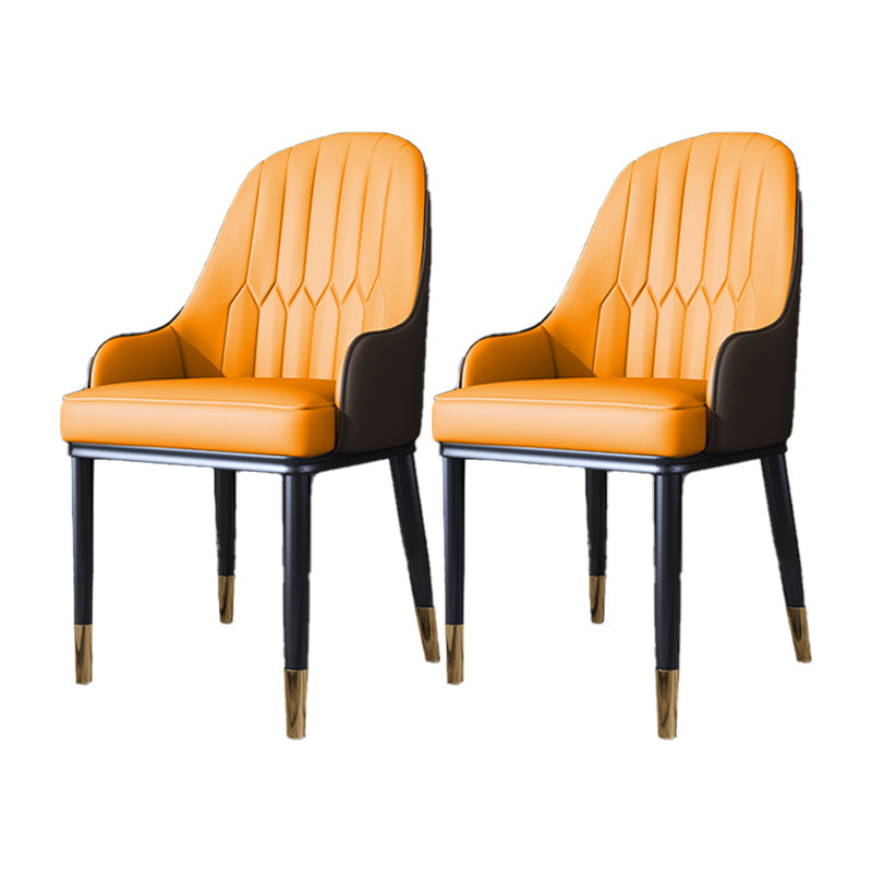 Scandinavian Style Metal Dining Chair Dining Room Solid Back Chair with Arm Khaki-Orange 2 Piece Set Clearhalo ' kitchen&dining_furn' 'Dining Chairs' 'Dining Tables & Seating' 'dining_chair' 'furn' 'furn_dining_chair' 'Furniture' 'furniture_dining_chair' 'Kitchen & Dining Furniture' 'kitchen' 4008610