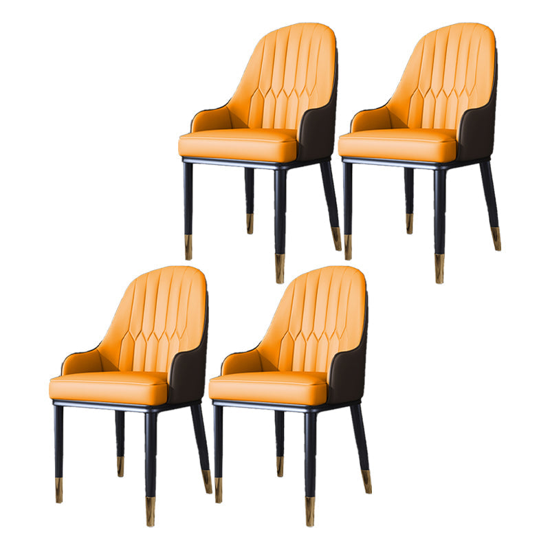 Scandinavian Style Metal Dining Chair Dining Room Solid Back Chair with Arm Khaki-Orange 4 Piece Set Clearhalo ' kitchen&dining_furn' 'Dining Chairs' 'Dining Tables & Seating' 'dining_chair' 'furn' 'furn_dining_chair' 'Furniture' 'furniture_dining_chair' 'Kitchen & Dining Furniture' 'kitchen' 4008612