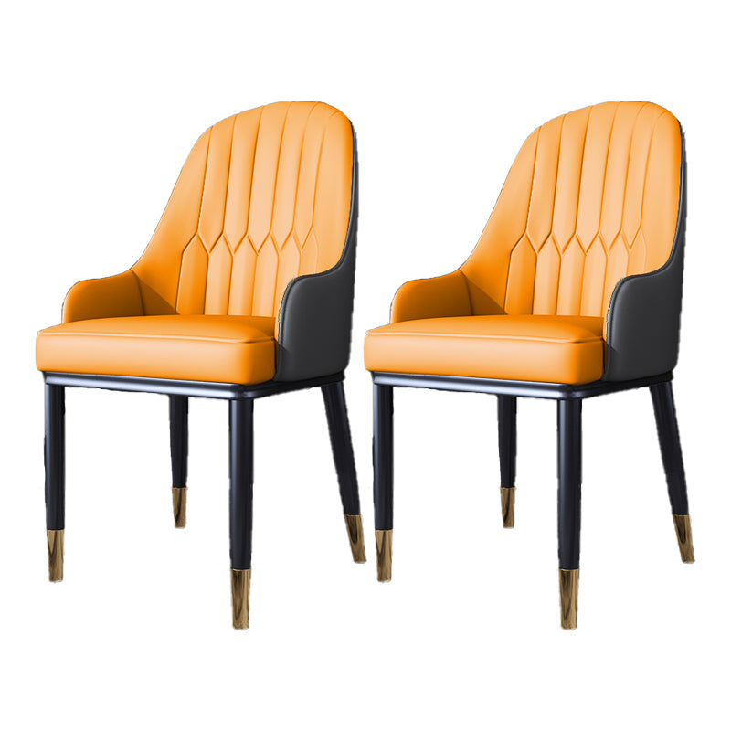 Scandinavian Style Metal Dining Chair Dining Room Solid Back Chair with Arm Gray-Orange 2 Piece Set Clearhalo ' kitchen&dining_furn' 'Dining Chairs' 'Dining Tables & Seating' 'dining_chair' 'furn' 'furn_dining_chair' 'Furniture' 'furniture_dining_chair' 'Kitchen & Dining Furniture' 'kitchen' 4008615