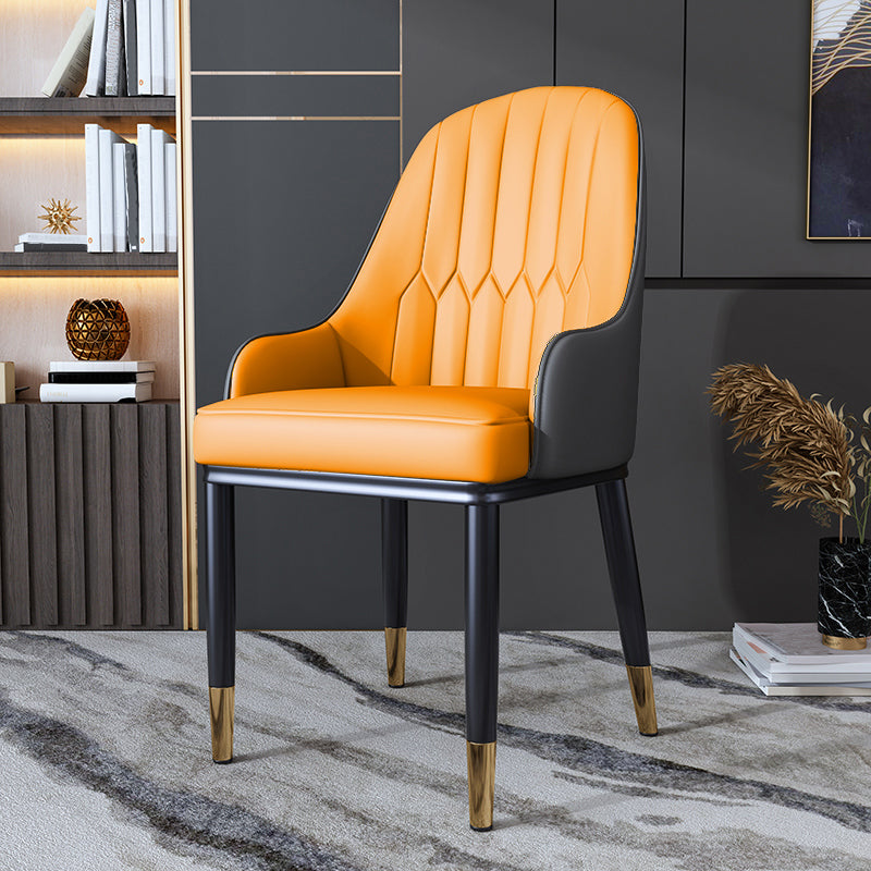 Metal Scandinavian Style Dining Side Chair Dining Room Padded Solid Back Chair with Arm Gray-Orange 1 Piece Clearhalo ' kitchen&dining_furn' 'Dining Chairs' 'Dining Tables & Seating' 'dining_chair' 'furn' 'furn_dining_chair' 'Furniture' 'furniture_dining_chair' 'Kitchen & Dining Furniture' 'kitchen' 4008628
