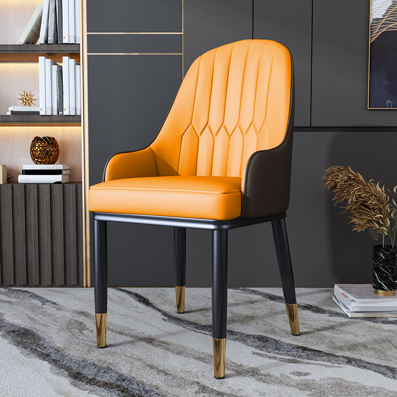 Metal Scandinavian Style Dining Side Chair Dining Room Padded Solid Back Chair with Arm Khaki-Orange 1 Piece Clearhalo ' kitchen&dining_furn' 'Dining Chairs' 'Dining Tables & Seating' 'dining_chair' 'furn' 'furn_dining_chair' 'Furniture' 'furniture_dining_chair' 'Kitchen & Dining Furniture' 'kitchen' 4008634