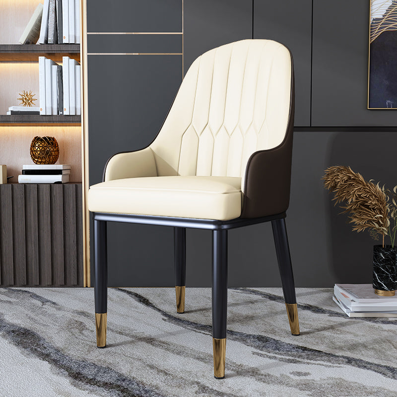 Metal Scandinavian Style Dining Side Chair Dining Room Padded Solid Back Chair with Arm White-Brown 1 Piece Clearhalo ' kitchen&dining_furn' 'Dining Chairs' 'Dining Tables & Seating' 'dining_chair' 'furn' 'furn_dining_chair' 'Furniture' 'furniture_dining_chair' 'Kitchen & Dining Furniture' 'kitchen' 4008640