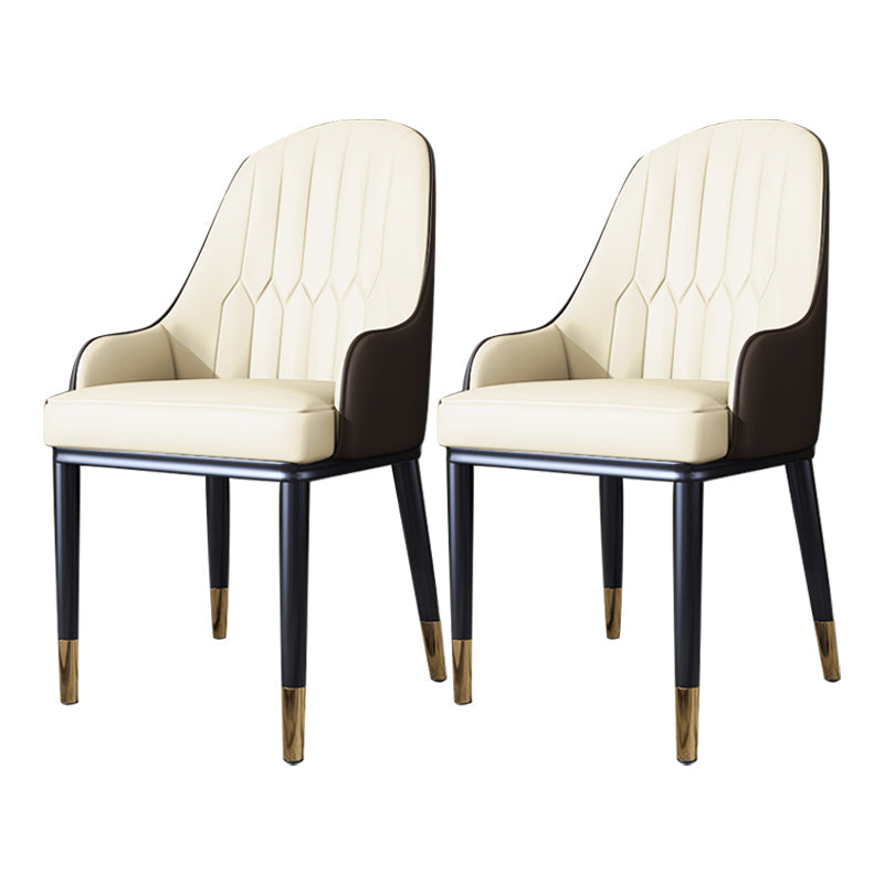 Metal Scandinavian Style Dining Side Chair Dining Room Padded Solid Back Chair with Arm White-Brown 2 Piece Set Clearhalo ' kitchen&dining_furn' 'Dining Chairs' 'Dining Tables & Seating' 'dining_chair' 'furn' 'furn_dining_chair' 'Furniture' 'furniture_dining_chair' 'Kitchen & Dining Furniture' 'kitchen' 4008642